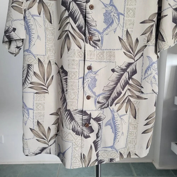 Caribbean Men’s Silk Blend Button Up Sailfish Hawaiian Shirt (Size: M) - Picture 3 of 16